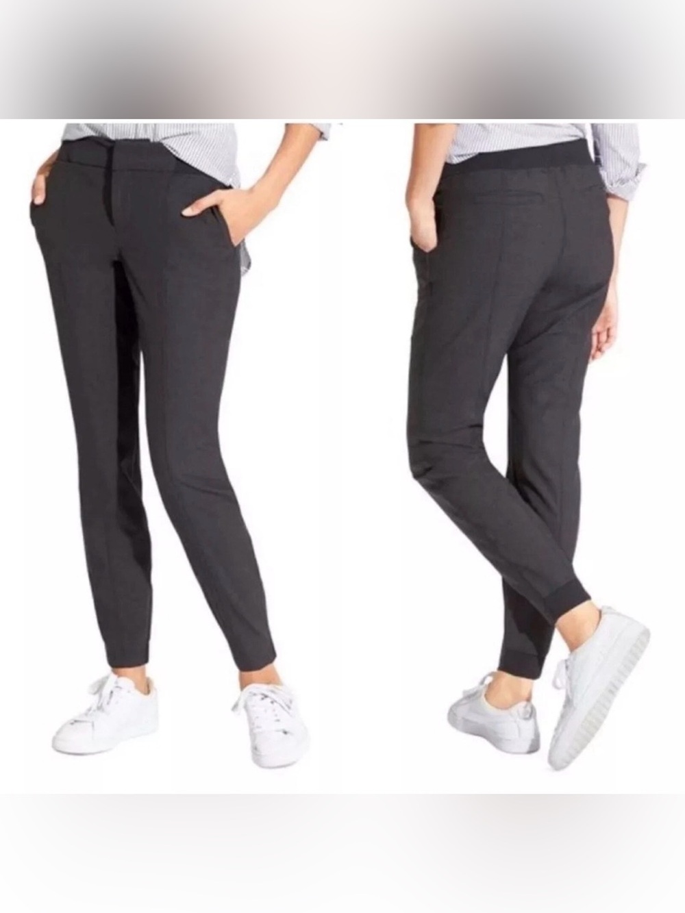 Athleta Black Tapered Jogger Pants Wool blend